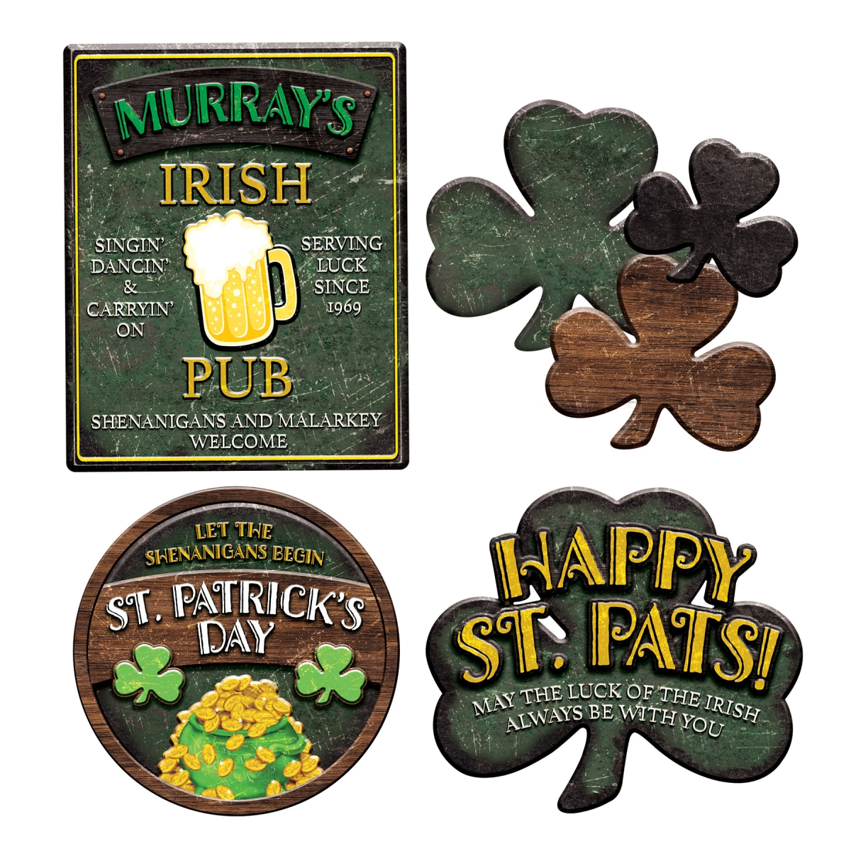 Picture of Beistle 33248 Distressed St Patricks Day Sign Cutouts