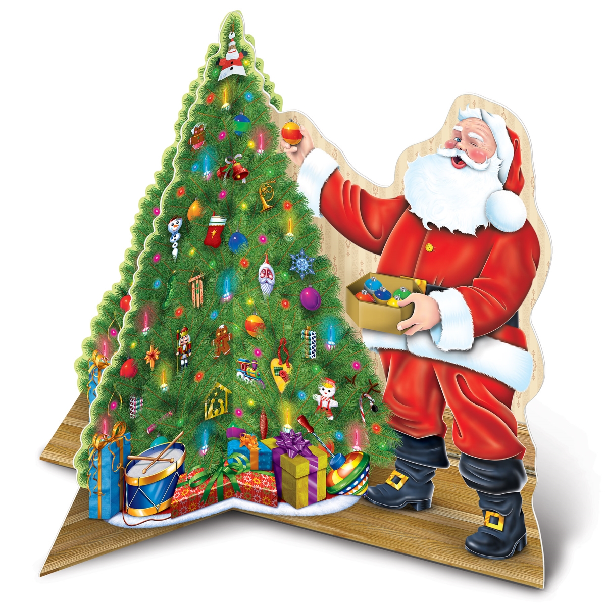 Picture of Beistle 22753 10 x 11 in. 3-D Santa Decoration with Tree Centerpiece for Party Supplies - Pack of 12