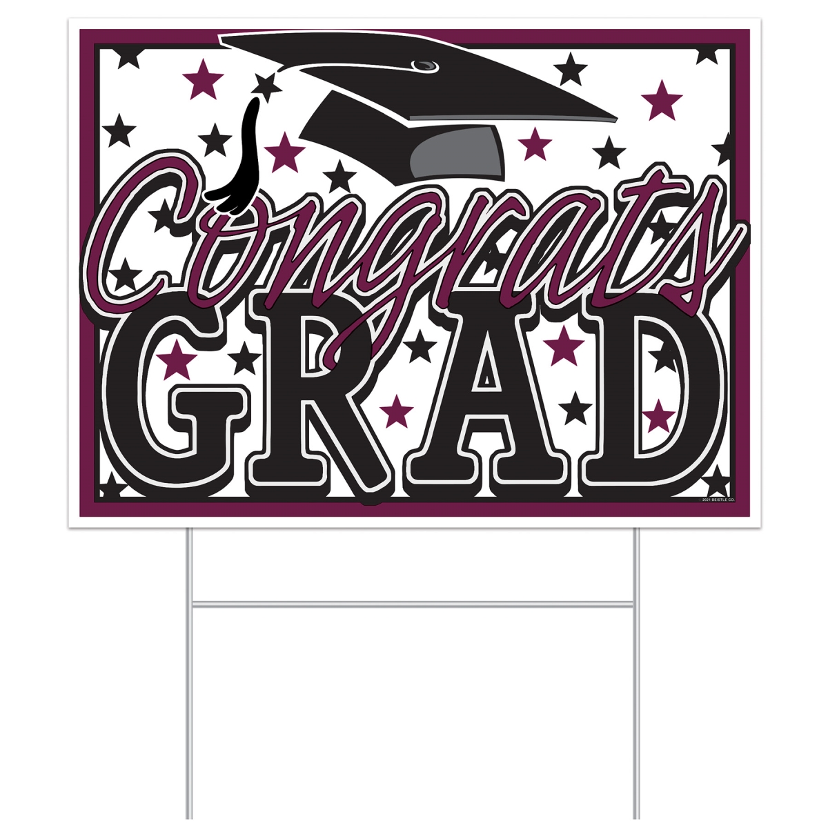 Picture of Beistle 53921-BU 11.5 x 15.5 in. Plastic Congrats Grad Yard Sign&#44; Burgundy - Pack of 12