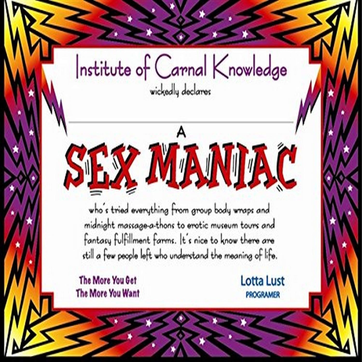 Picture of Beistle CG104 Sex Maniac Certificate - Pack of 12
