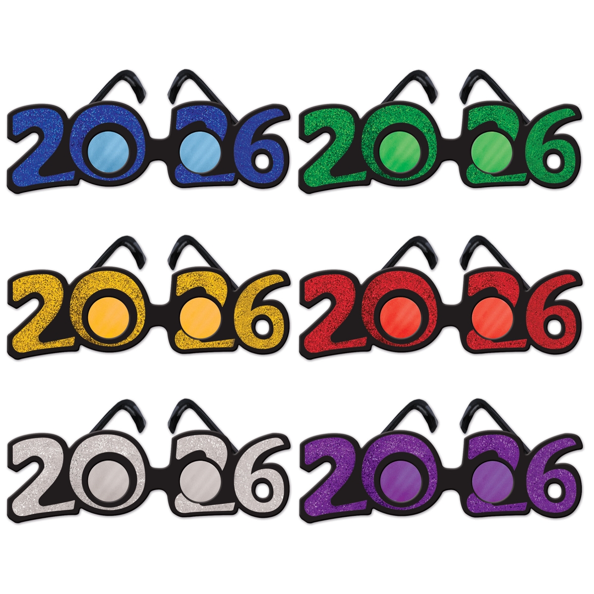 Picture of Beistle 50661-26 2026 Glittered Plastic Eyeglasses for Party&#44; Assorted Color - Pack of 12
