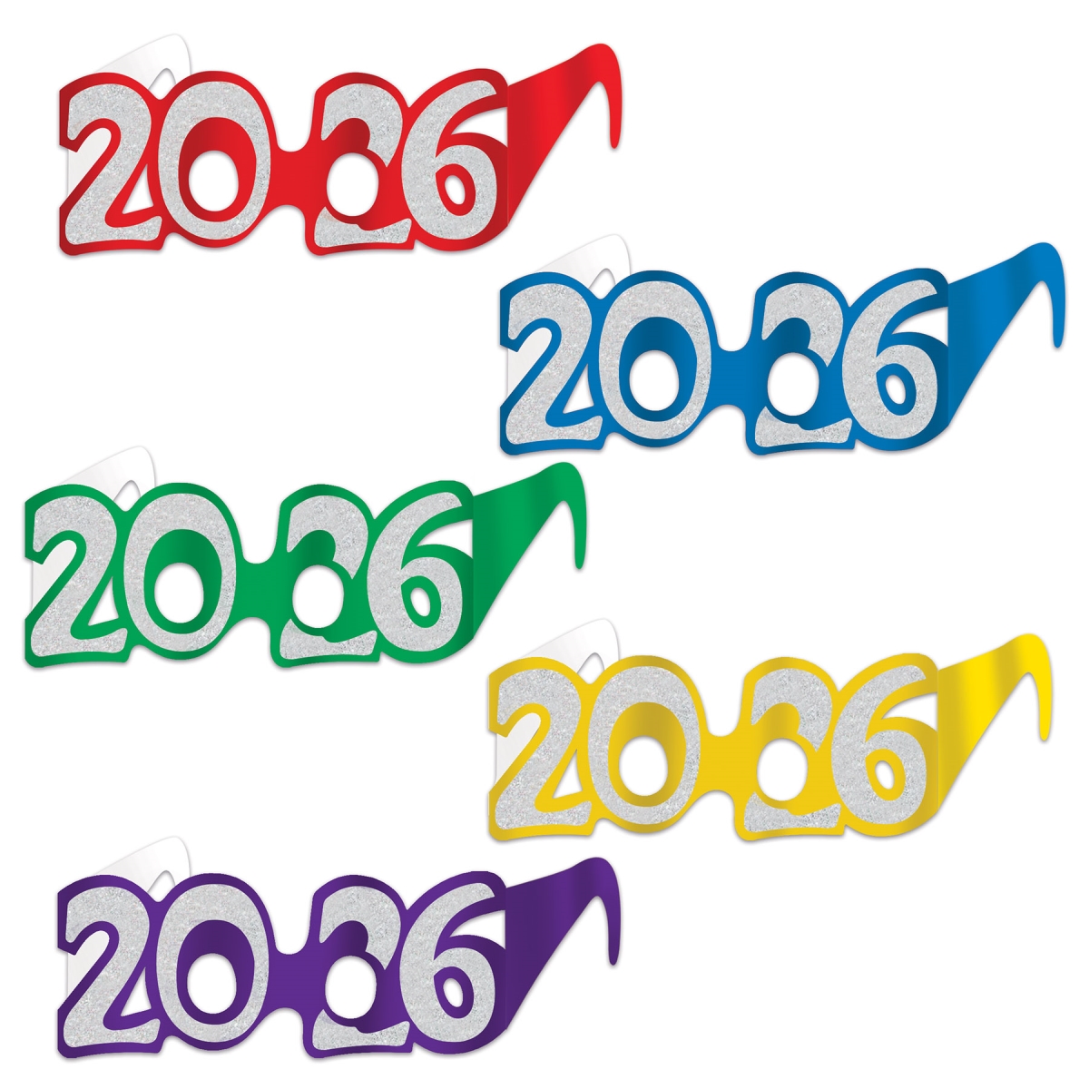 Picture of Beistle 50676-26 2026 Glittered Foil Eyeglasses for Party&#44; Assorted Color - Pack of 12