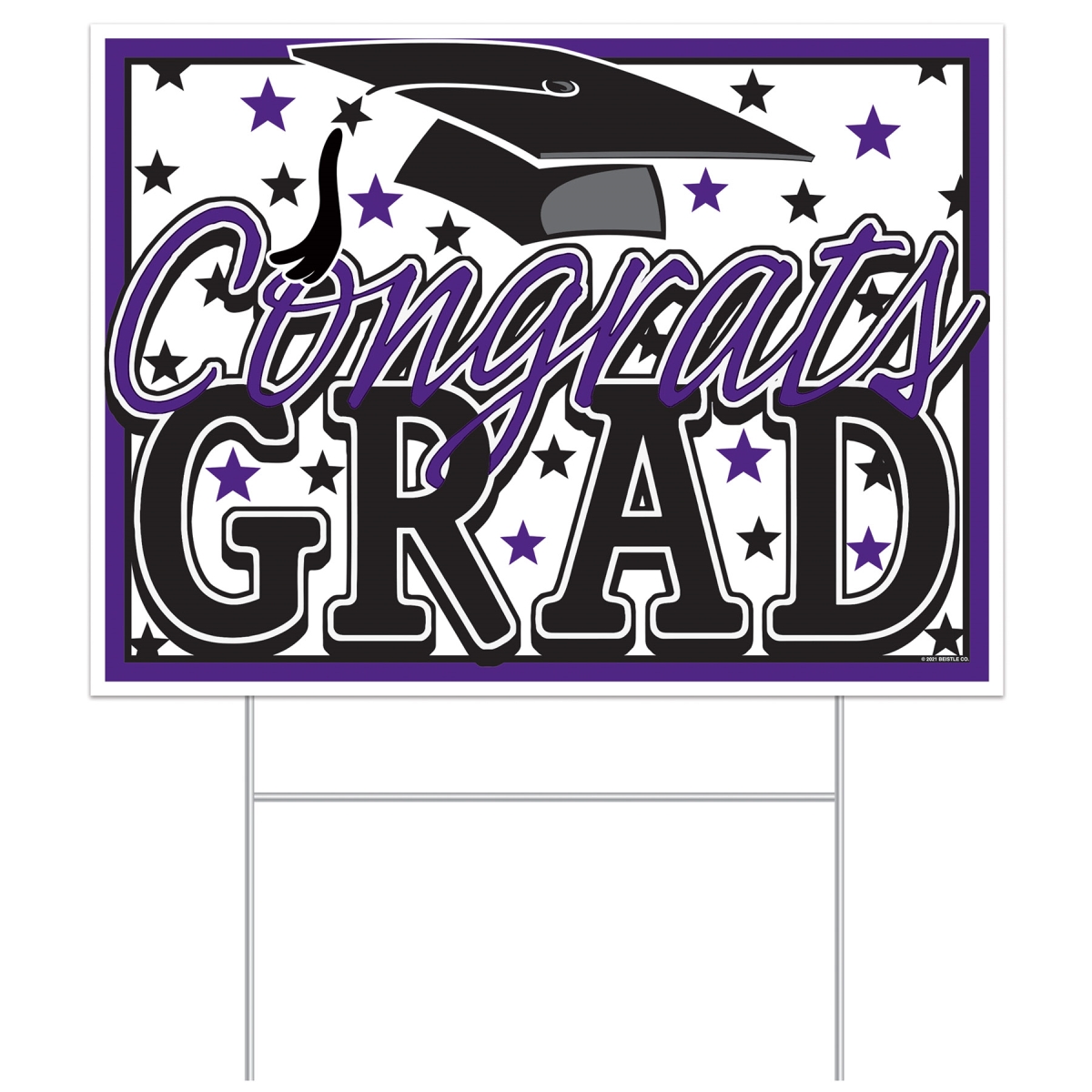 Picture of Beistle 53921-PL 11.5 x 15.5 in. Plastic Congrats Grad Yard Sign&#44; Purple - Pack of 12