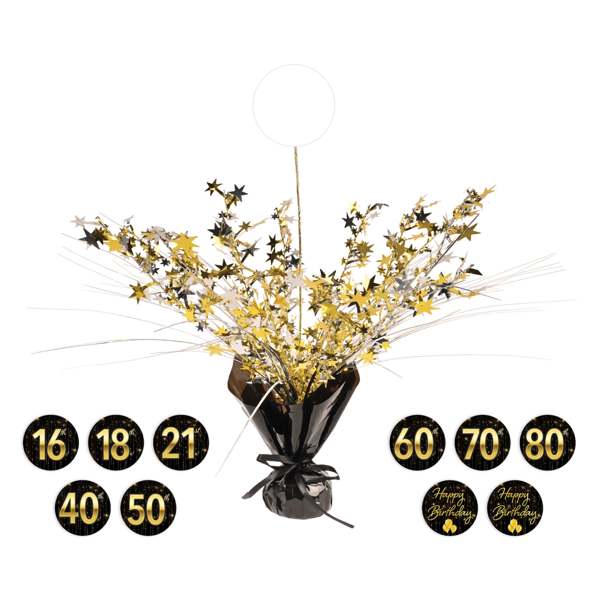 Picture of Beistle 56441 18 in. Happy Birthday Gleam-N Spray Centerpiece for Party Supplies - Pack of 12