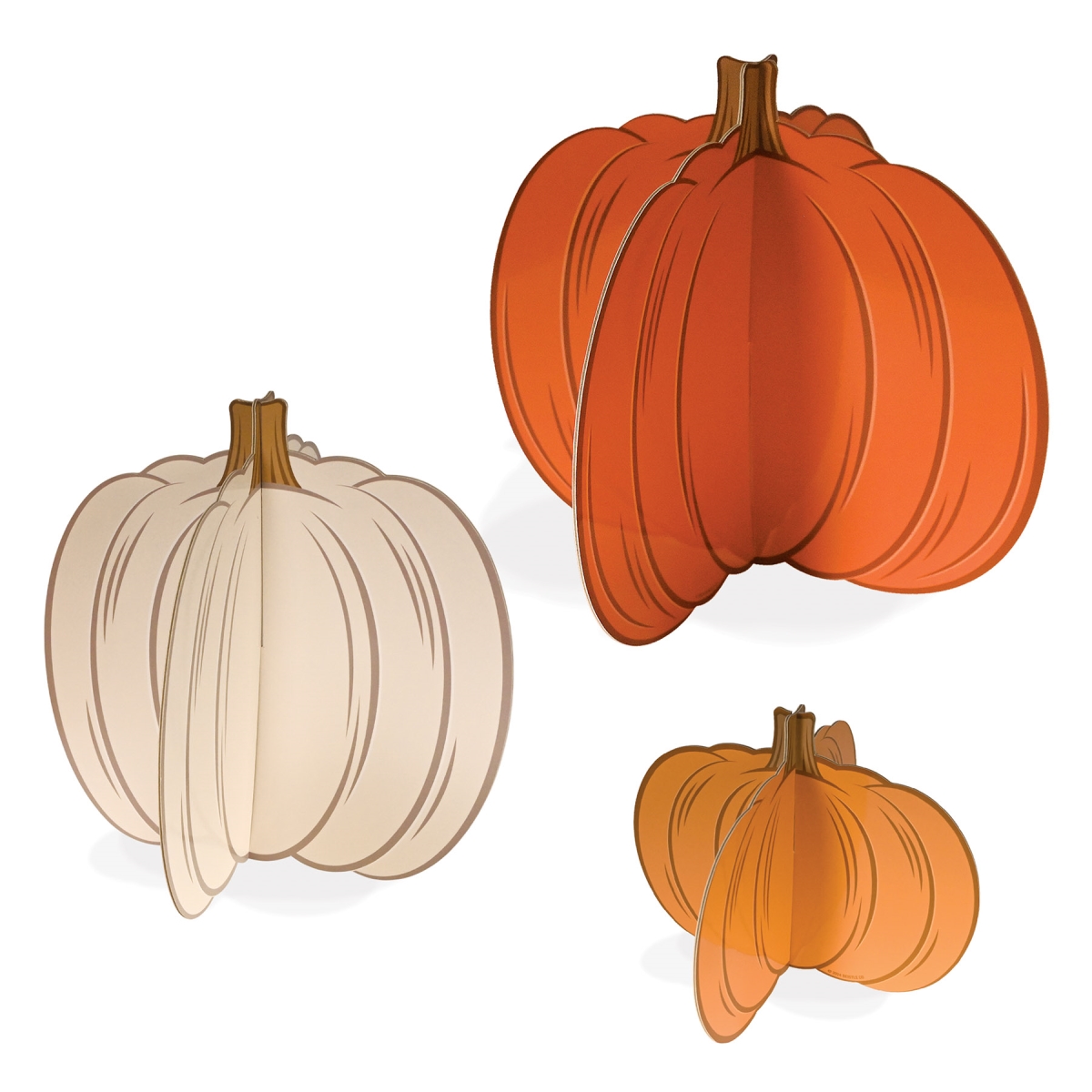 Picture of Beistle 90520 1-6 x 8&#44; 1-10 x 10 & 1-10.5 x 12 in. 3-D Pumpkin Centerpiece for Party Supplies - Pack of 12