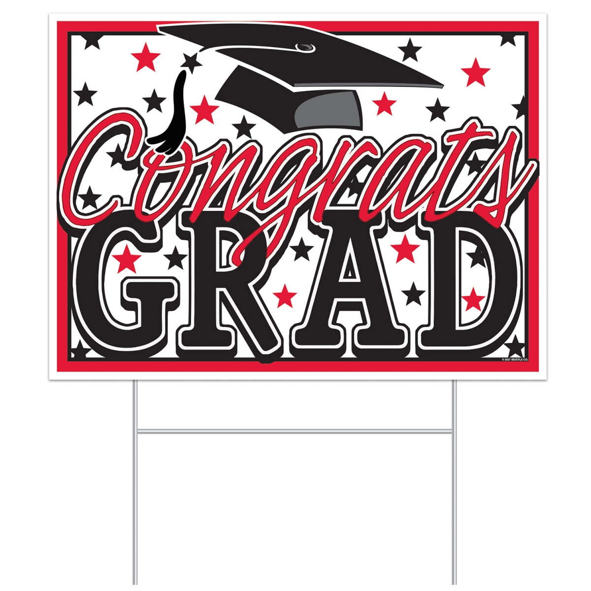 Picture of Beistle 53921-R 11.5 x 15.5 in. Plastic Congrats Grad Yard Sign&#44; Red - Pack of 12