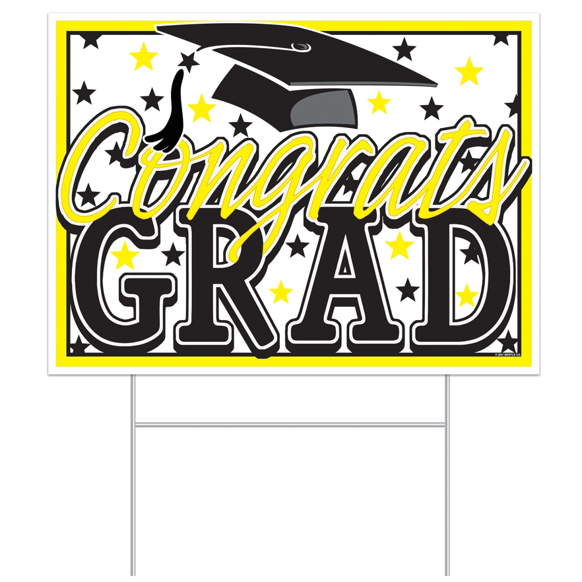 Picture of Beistle 53921-Y 11.5 x 15.5 in. Plastic Congrats Grad Yard Sign&#44; Yellow - Pack of 12