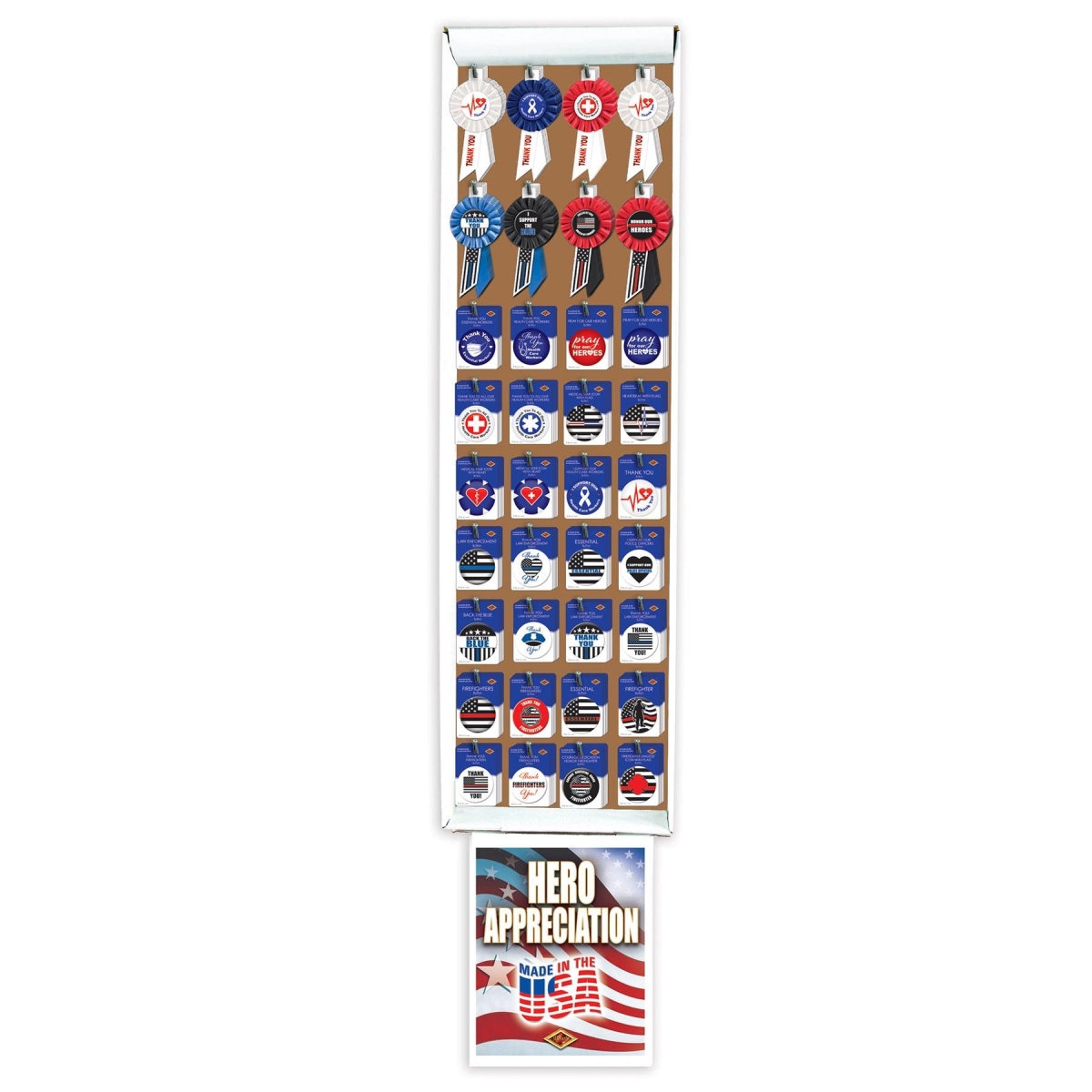 Picture of Beistle S100718 Service Hero Button & Rosette Floor Display - Pack of 12