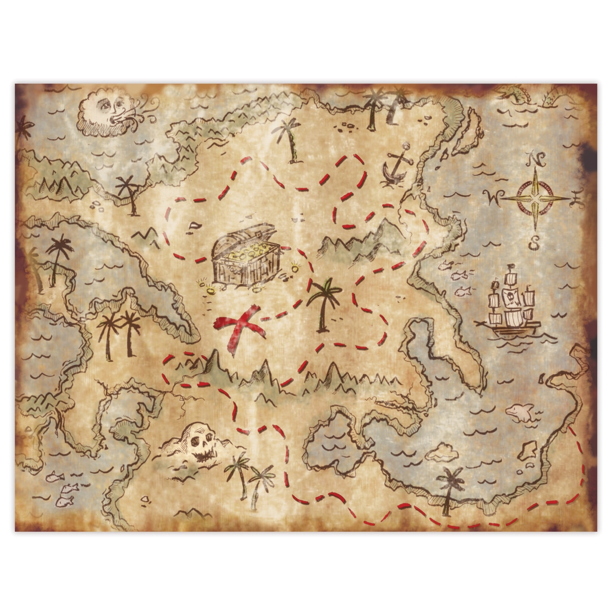 Beistle 56457 Plastic Treasure Map Placemats - Pack of 12