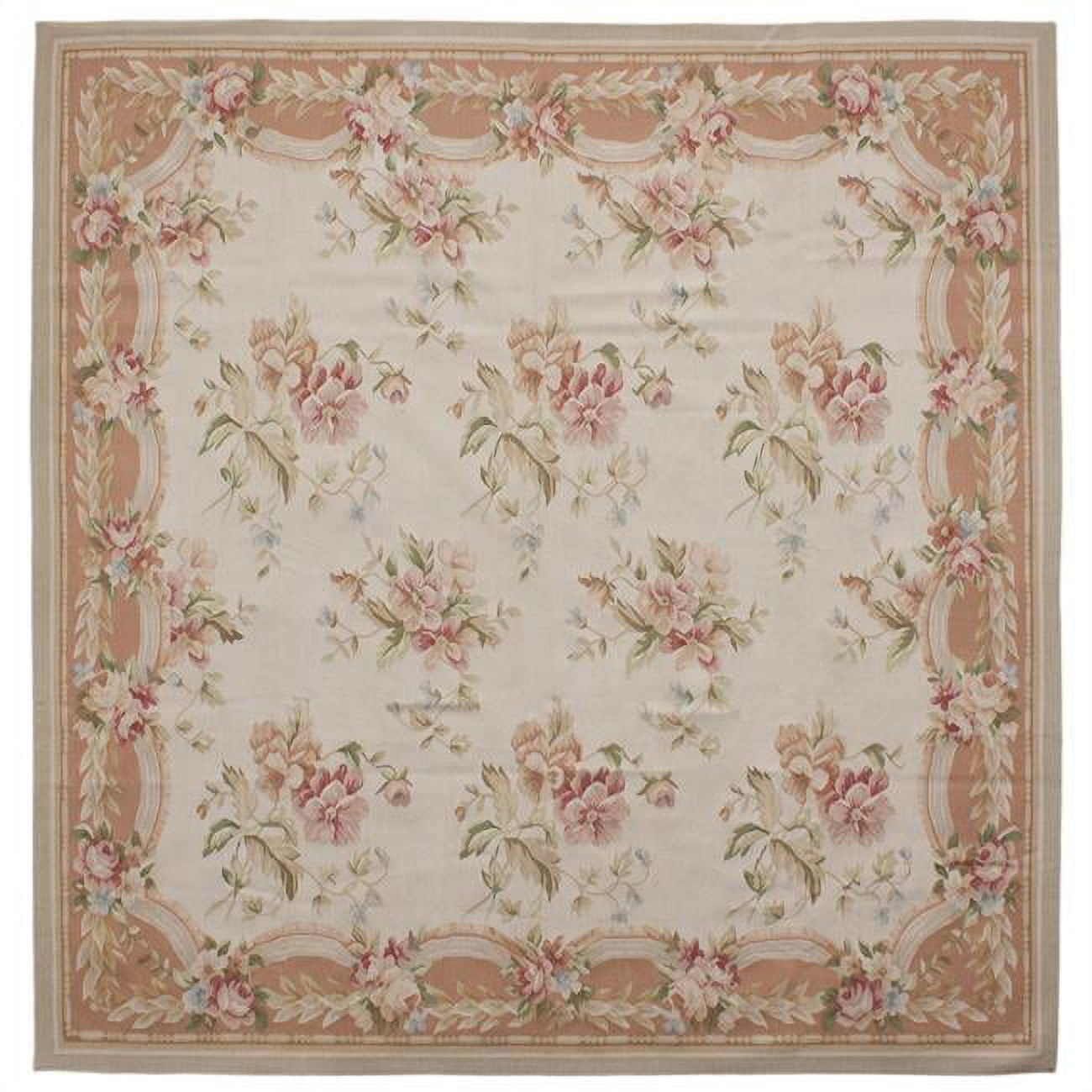 Belfort Flat Woven Square Area Rug - Ivory & Peach