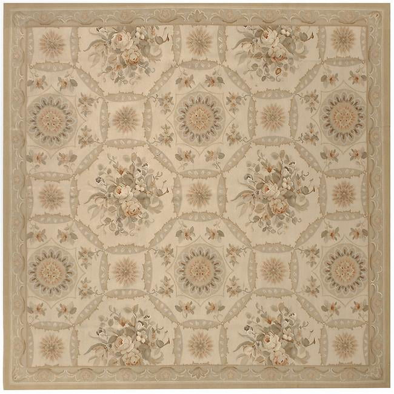 Picture of Aubusson Weave 973615 6 ft. x 6 ft. 1 in. Relms Flat Woven Round Area Rug&#44; Ivory & Gold