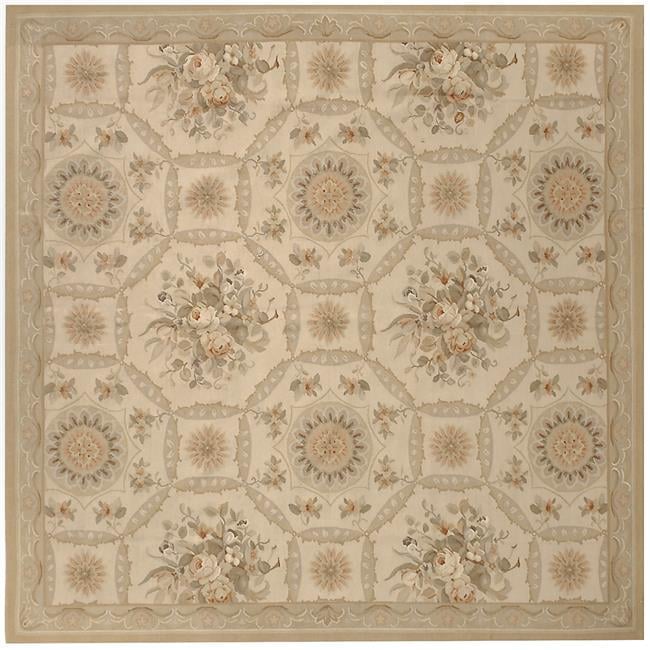 Reims Flat Woven Square Area Rug - Ivory & Gold - 8 x 8 ft.