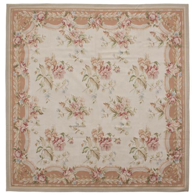 Belfort Flat Woven Square Area Rug - Ivory & Peach - 10 x 10 ft.