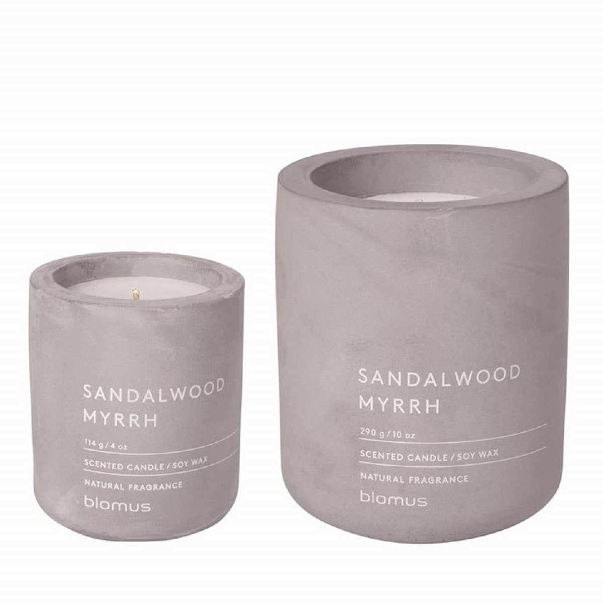 33105 FRAGA Candle Set - Container with Sandalwood Myrrh Scent - Micro Chip & Gray