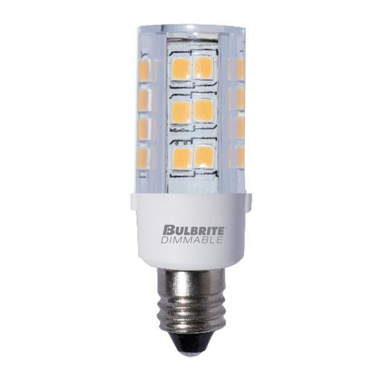 Picture of Bulbrite Pack of (2) 4.5 Watt 120V Dimmable Clear T4 LED Mini Light Bulbs with Candelabra (E12) Base  3000K Soft White Light  400 Lumens