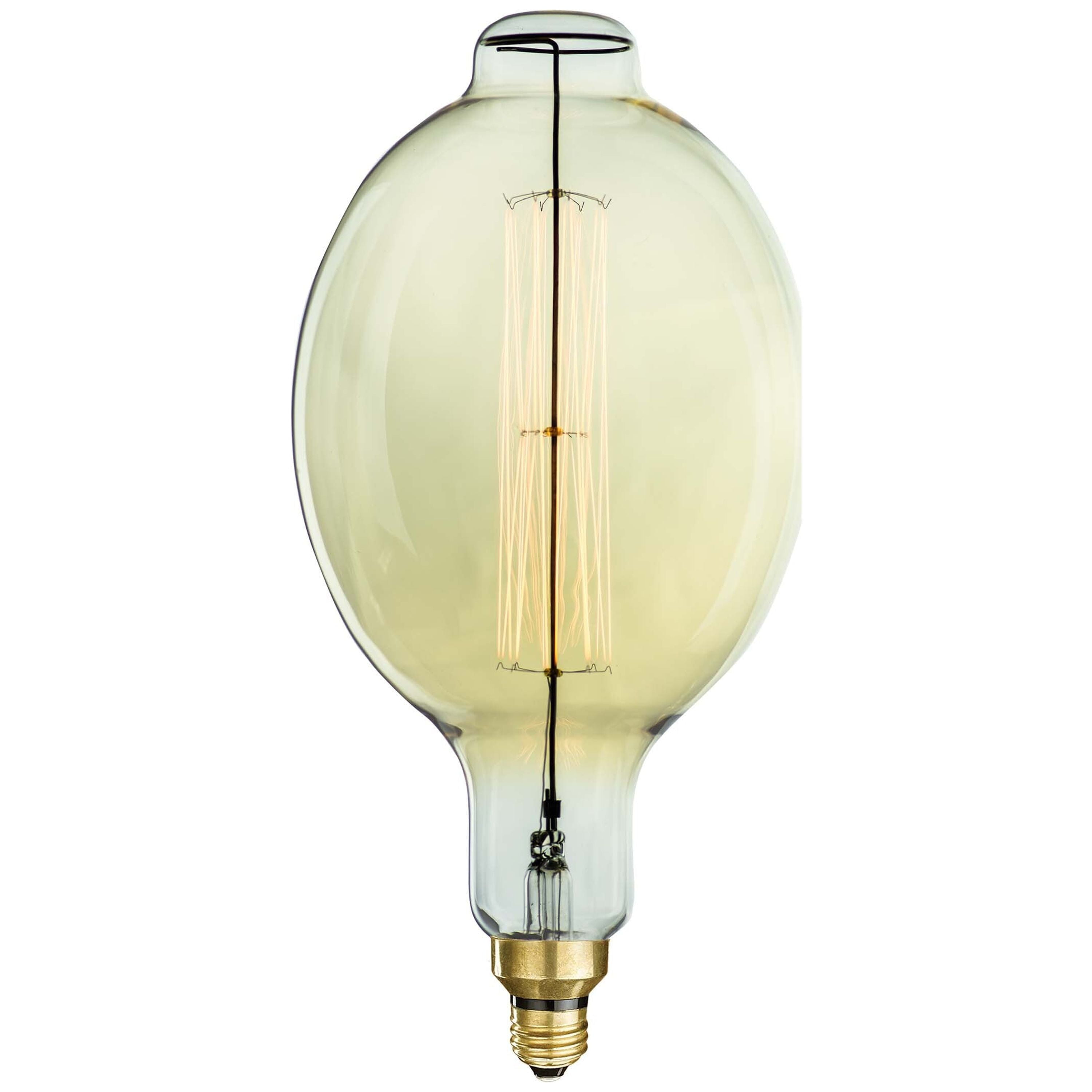 Picture of Bulbrite Grand Nostalgic Collection 60 Watt Dimmable BT56  Shape Oversized Decorative Incandescent Light Bulb with Medium (E26) Base  2200K Amber Light  Antique Glass Finish