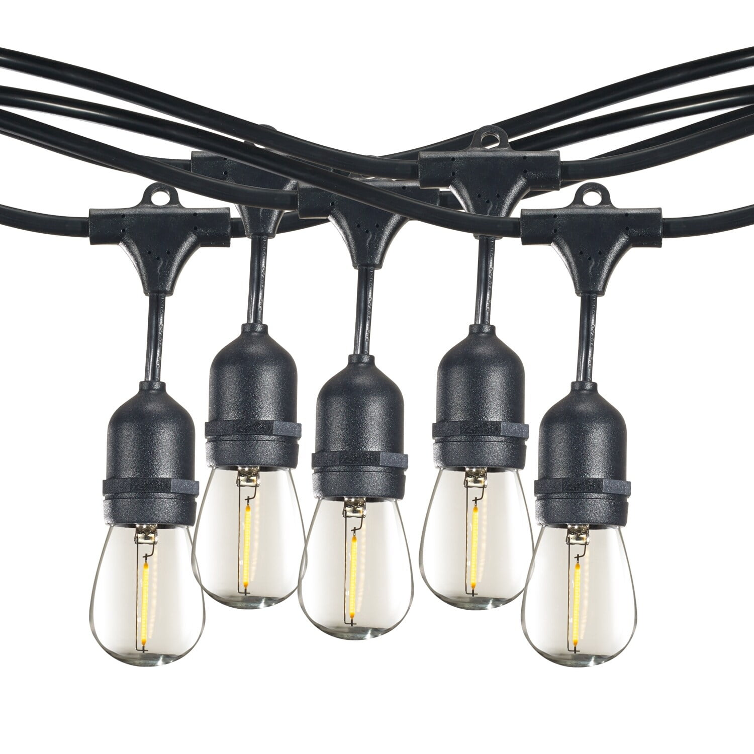 Picture of 14&apos; STRING LIGHT 10 SOCKETS 16&quot; SPACING E26 BLACK KIT -  W/1W PLASTIC LED S14 CLEAR LAMPS