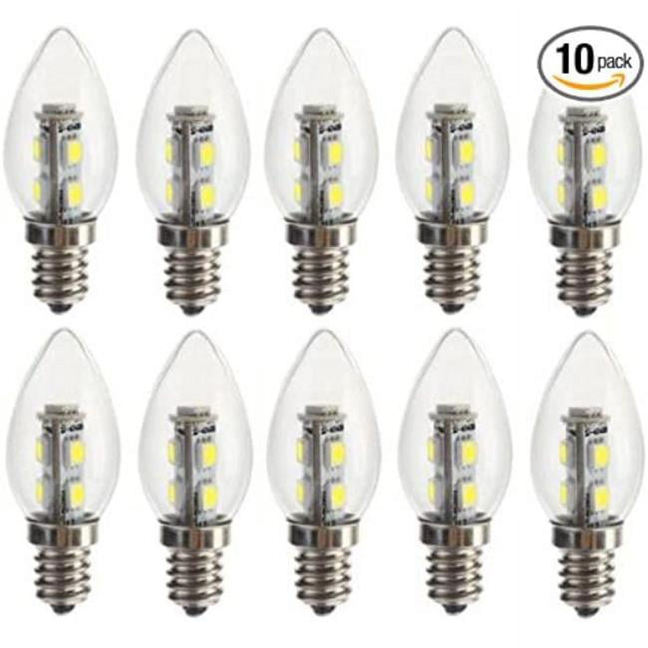 LED Mini 1 W Dimmable G16 Light Bulbs with Clear Plastic Finish & Candelabra E12 Base - 2700K Light, 70 Lumens, Warm White - Pack of 10