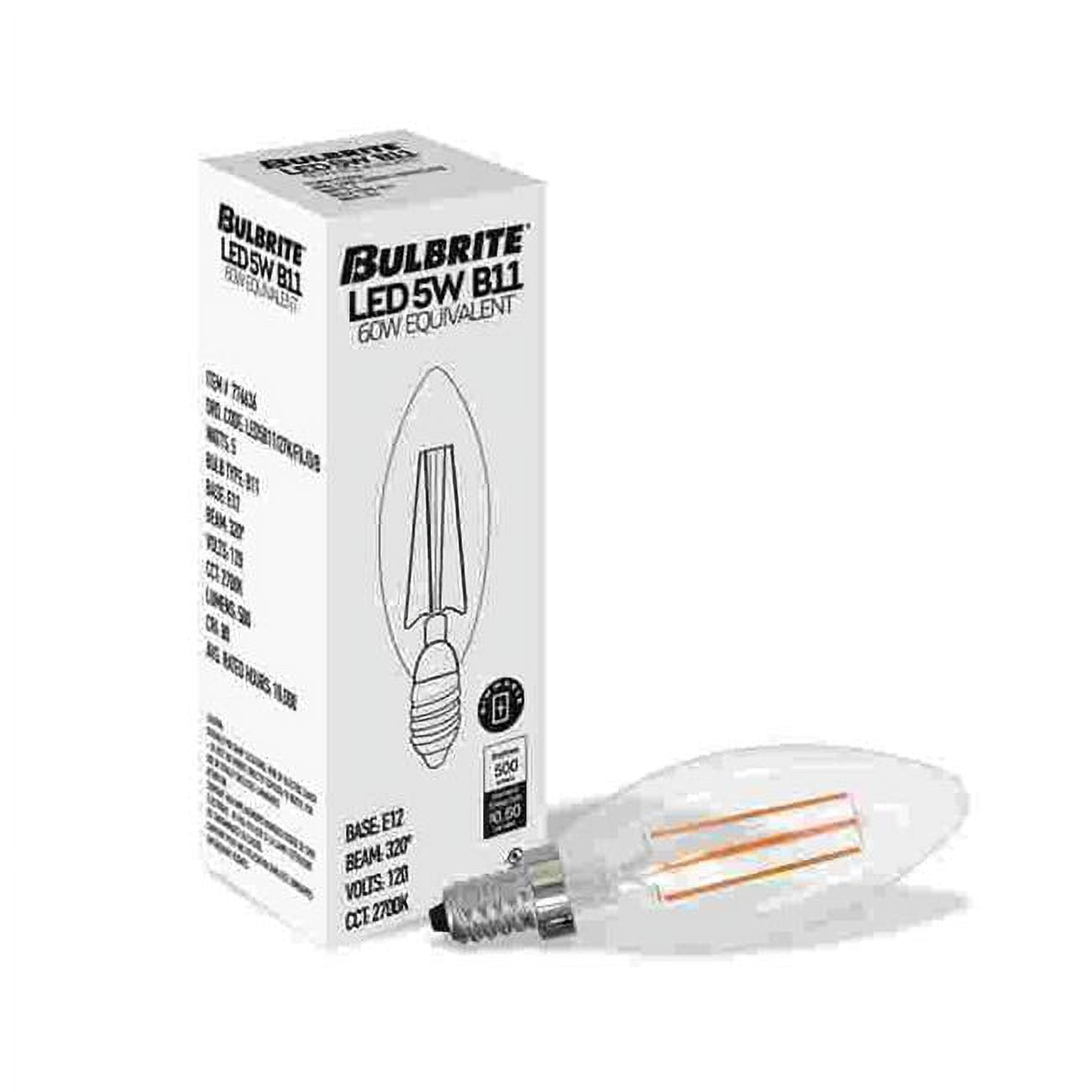 LED Filament 5 W Dimmable B11 Light Bulb with Clear Glass Finish & Candelabra E12 Base - 2700K Light, 500 Lumens, Warm White - Pack of 4