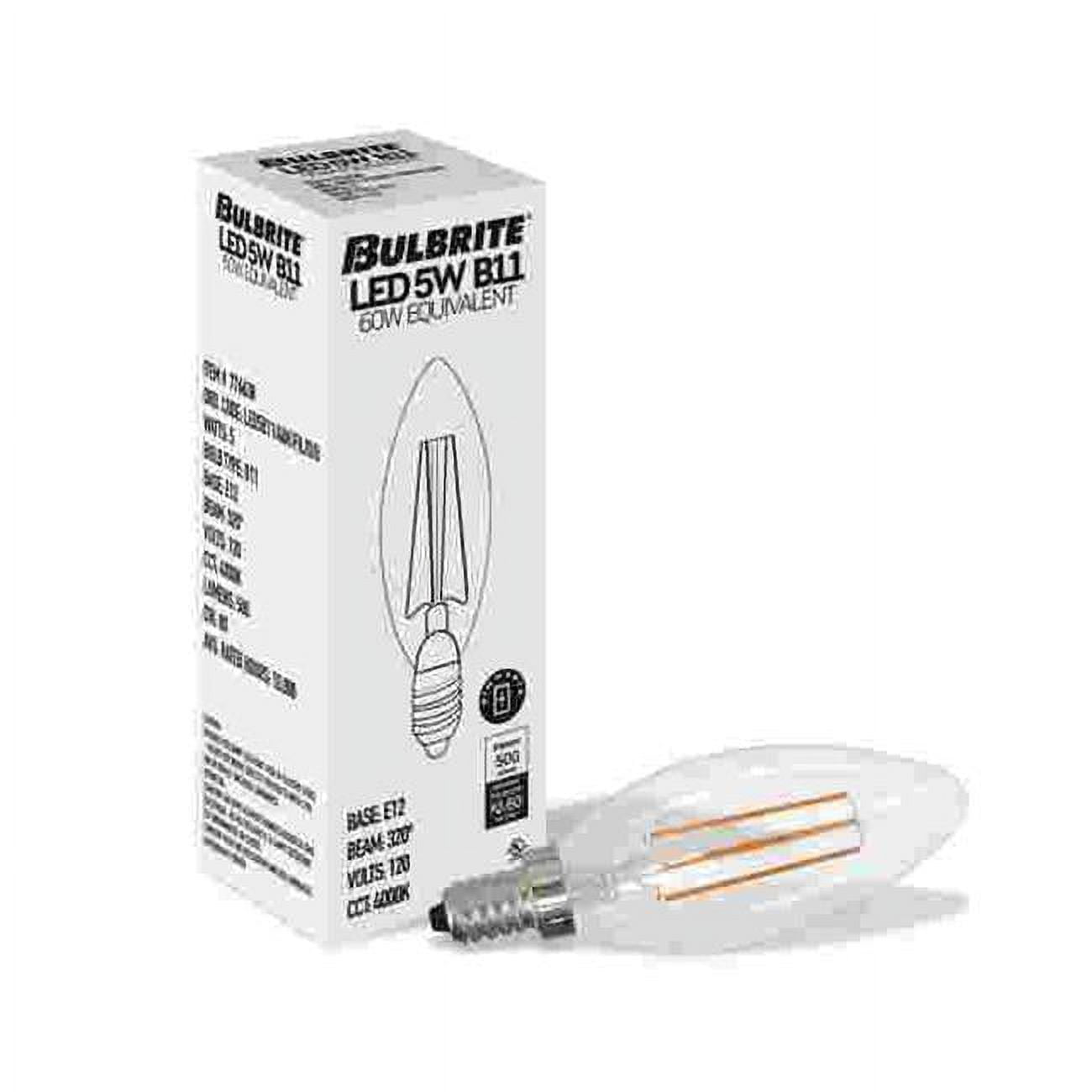 861688 LED Filament 5 W Dimmable B11 Light Bulb with Clear Glass Finish & Candelabra E12 Base - 4000K Cool White Light, 500 Lumens, Pack of 4