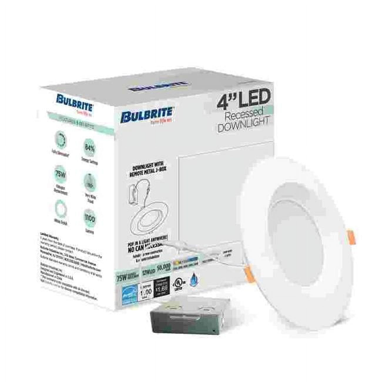 862655 4 in. 12W LED High Lumen Recessed 5CCT Downlight with Metal Jbox Smooth Round Dimmable 80CRI 120V, White - Pack of 4