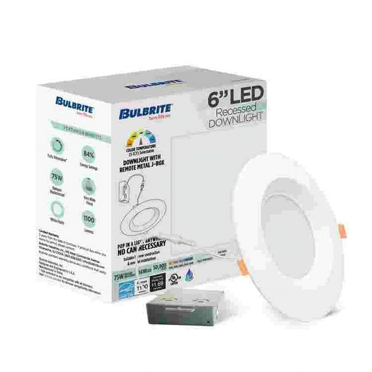 862656 6 in. 14W LED High Lumen Recessed 5CCT Downlight with Metal Jbox Smooth Round Dimmable 80CRI 120V, White - Pack of 4
