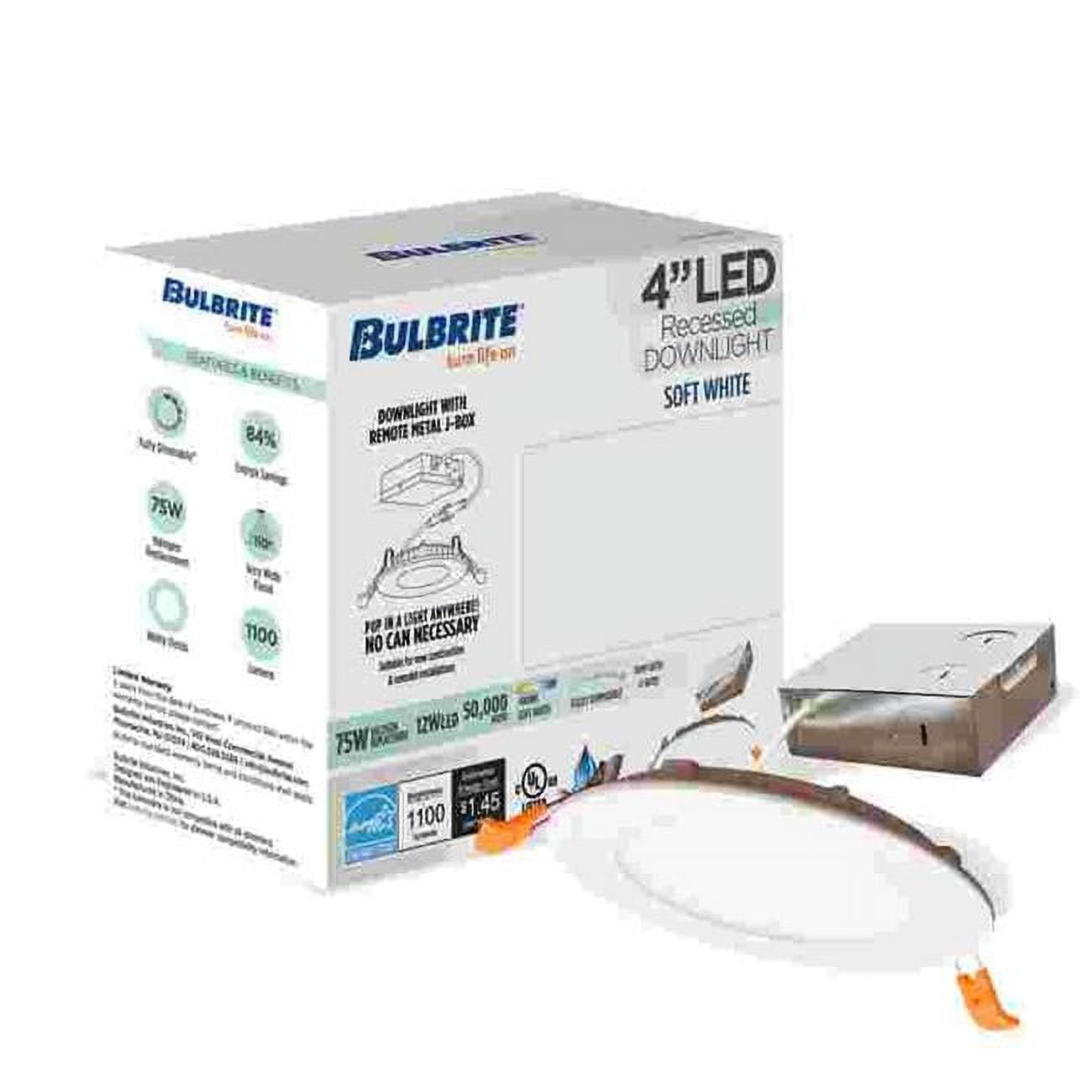 862658 4 in. 12W LED High Lumen Recessed Downlight with Metal Jbox Round Dimmable - 80CRI 3000K 120V, White - Pack of 4