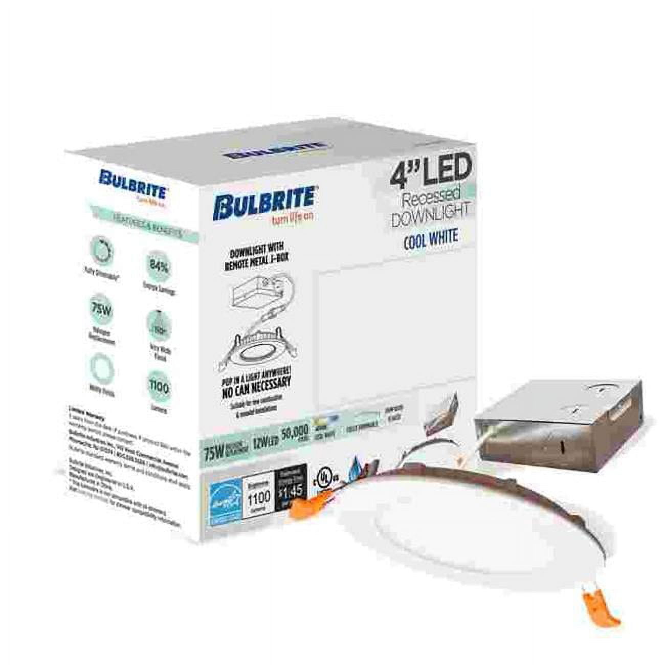 862659 4 in. 12W LED High Lumen Recessed Downlight with Metal Jbox Round Dimmable - 80CRI 4000K 120V, White - Pack of 4