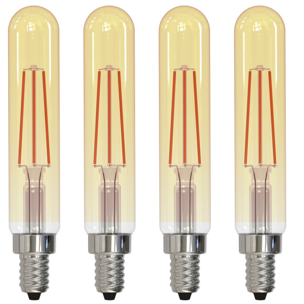 LED Filament 5w Dimmable T8 Light Bulb Candelabra (E12) Base - 2100K (Amber Light), 450 Lumens, 4PK
