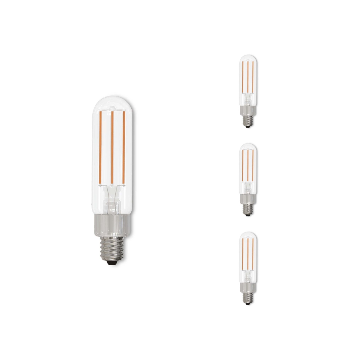LED Filament 4.5w Dimmable T6 Light Bulb Candelabra (E12) Base - 2700K Warm White, 450 Lumens, 4PK