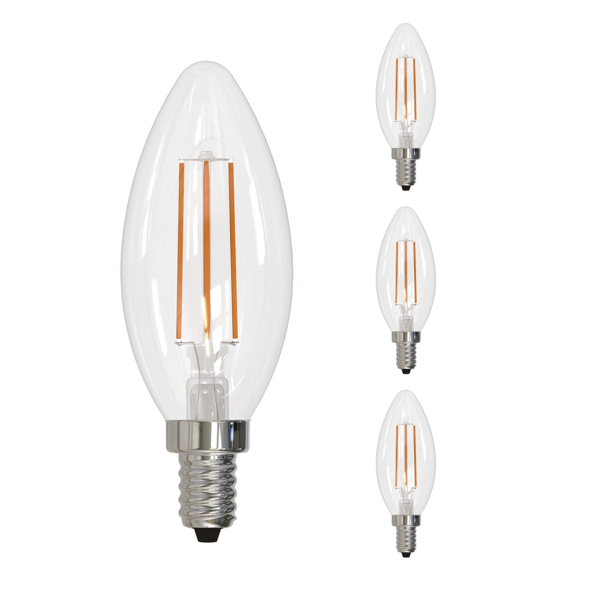 LED Filament, 4 Watt Dimmable B11 Light Bulb, Clear Glass Finish, E12 Base, 4000K, 300 Lumens, 4PK