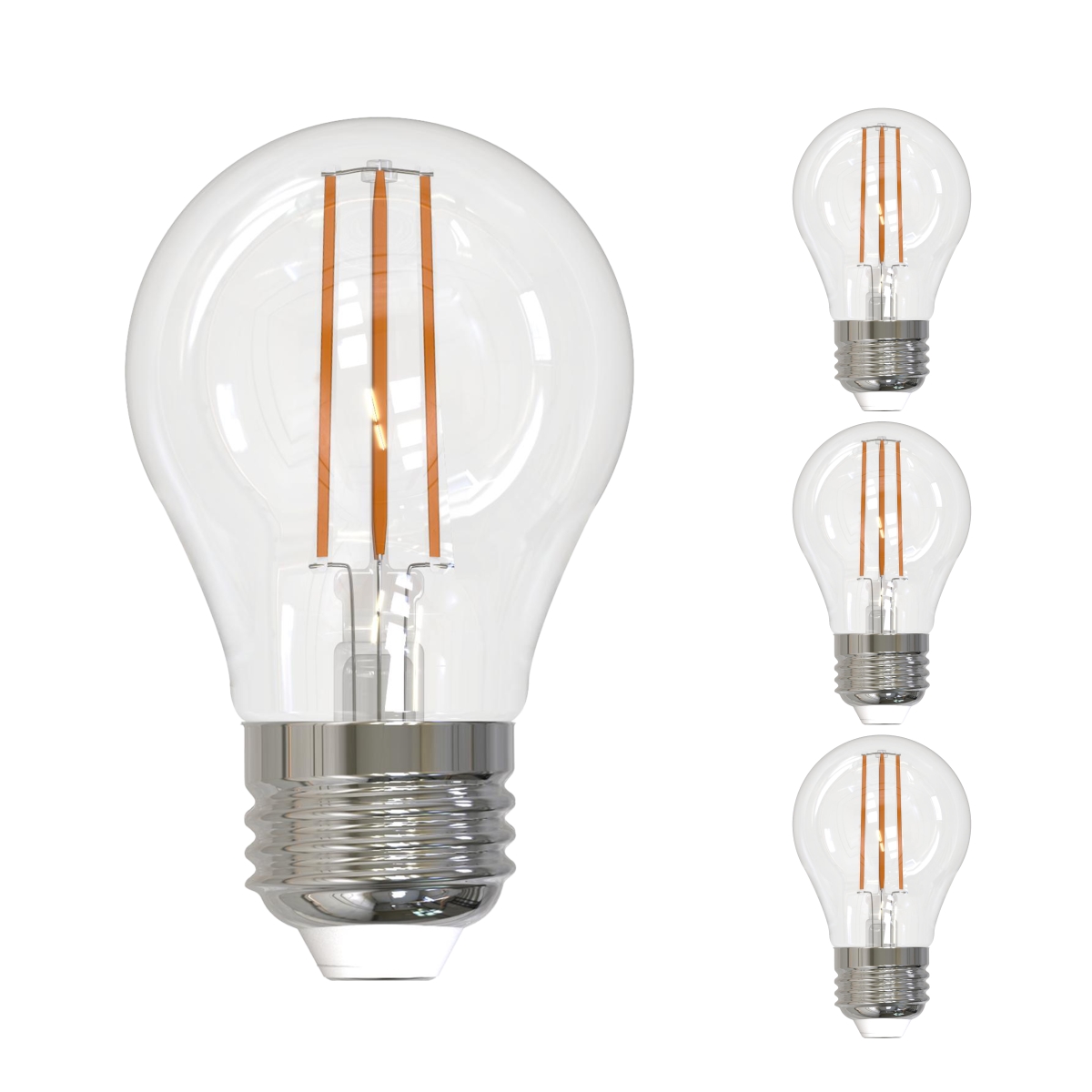 LED Filament, 7 Watt Dimmable A15 Light Bulb, Clear Glass Finish, E26 Base, 3000K, 800 Lumens, 4PK