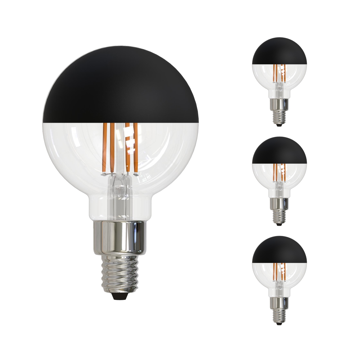 LED Filament, 2.5 Watt Dimmable G16 Light Bulb, Half Black Finish, E12 Base, 2700K 200 Lumens, 4PK