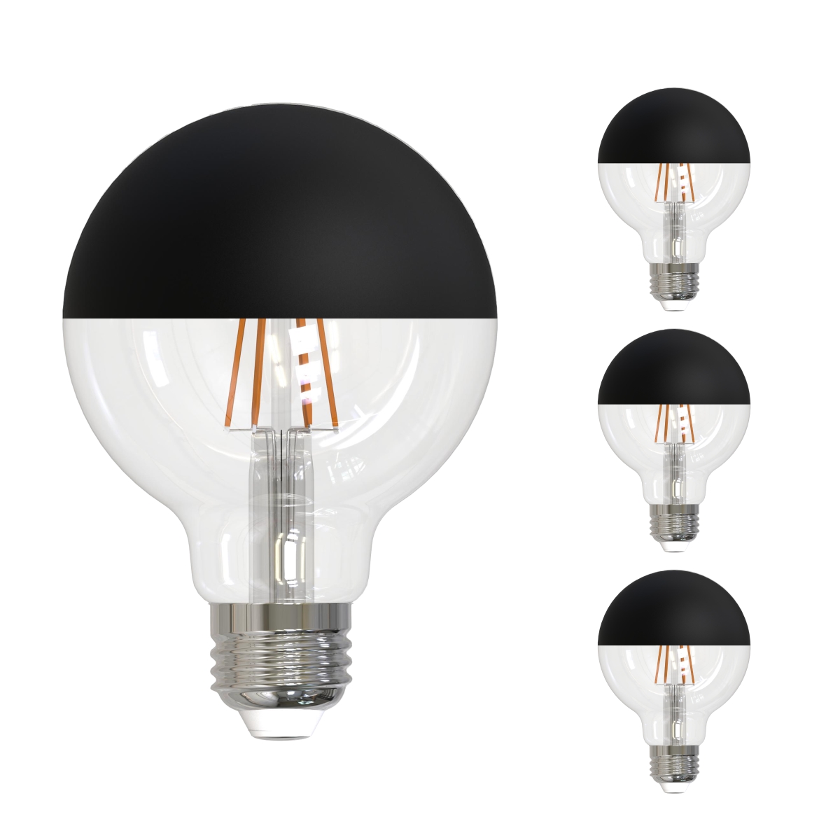 LED Filament, 5 Watt Dimmable G25 Light Bulb, Half Black Finish, E26 Base, 2700K 400 Lumens, 4PK