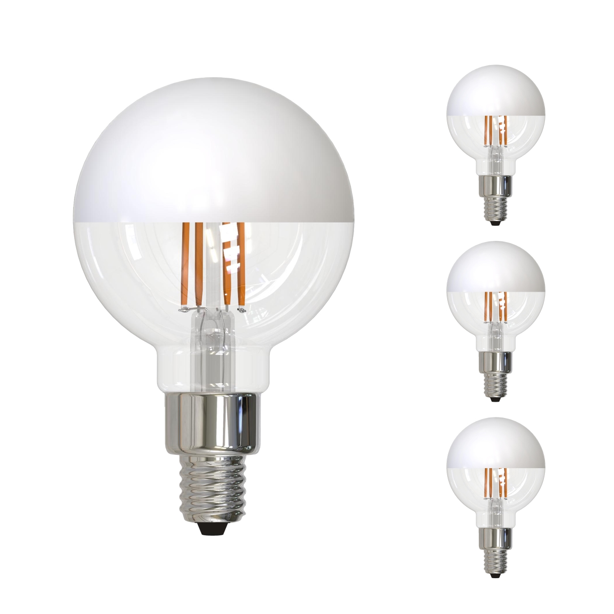 LED Filament, 2.5 Watt Dimmable G16 Light Bulb, Half White Finish, E12 Base, 2700K 200 Lumens, 4PK