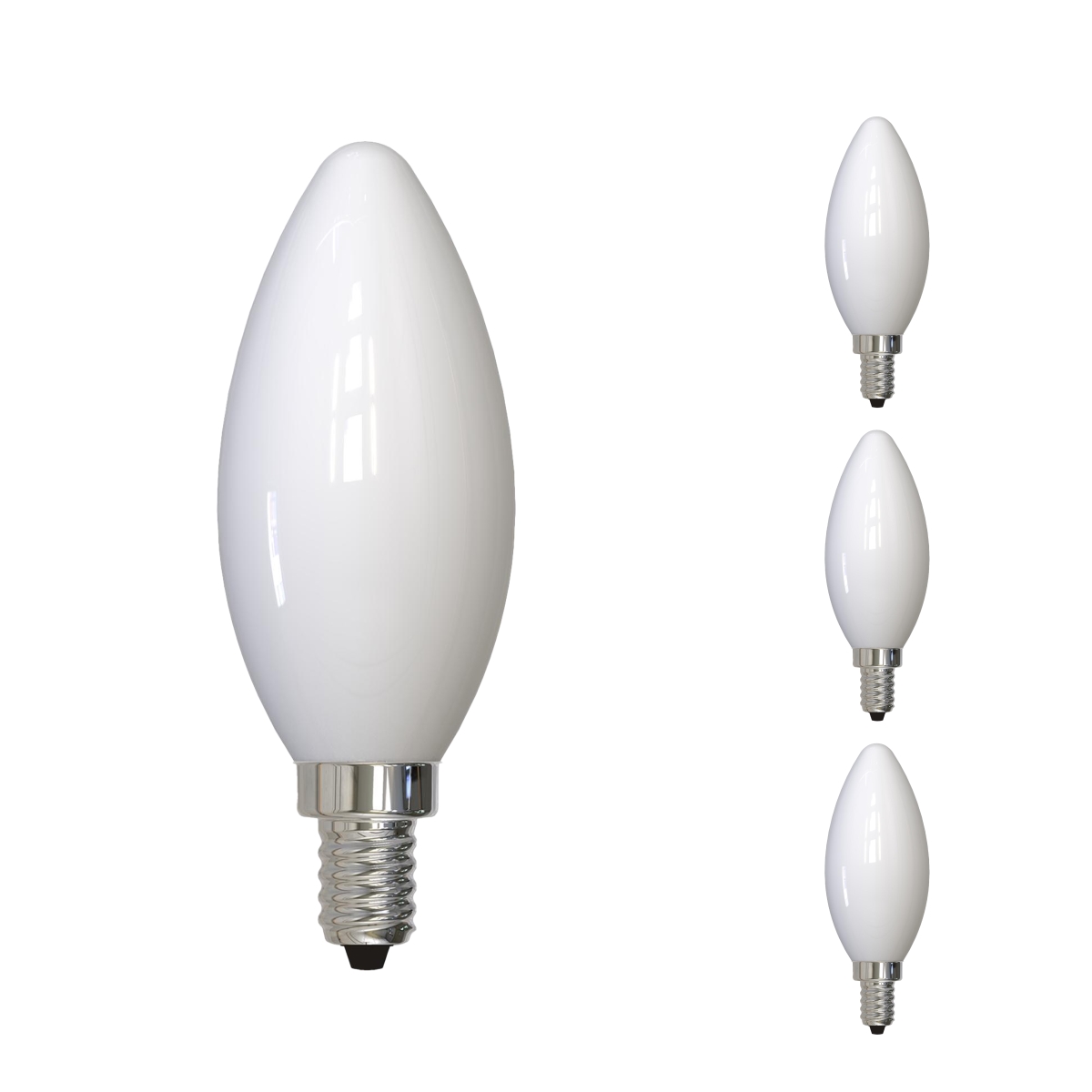 LED Filament, 5 Watt Dimmable B11 Light Bulb, Milky Glass Finish, E12 Base, 5000K, 500 Lumens, 4PK