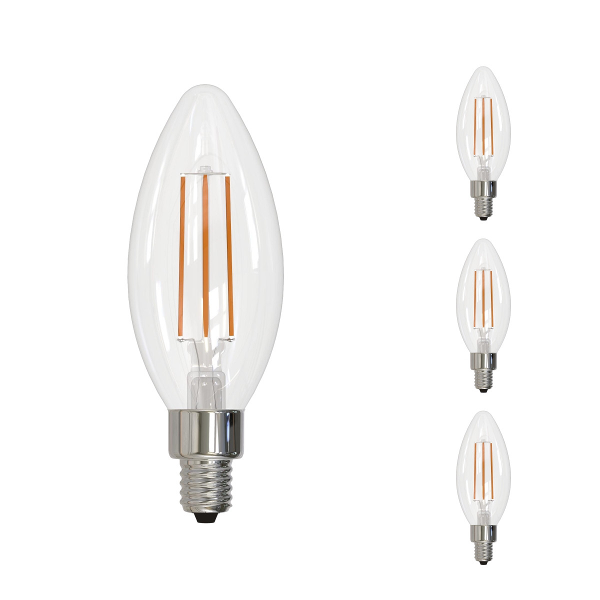 LED Filament, 6.5 Watt Dimmable B11 Light Bulb, Clear Glass Finish, E12 Base, 5000K, 750 Lumens,4PK