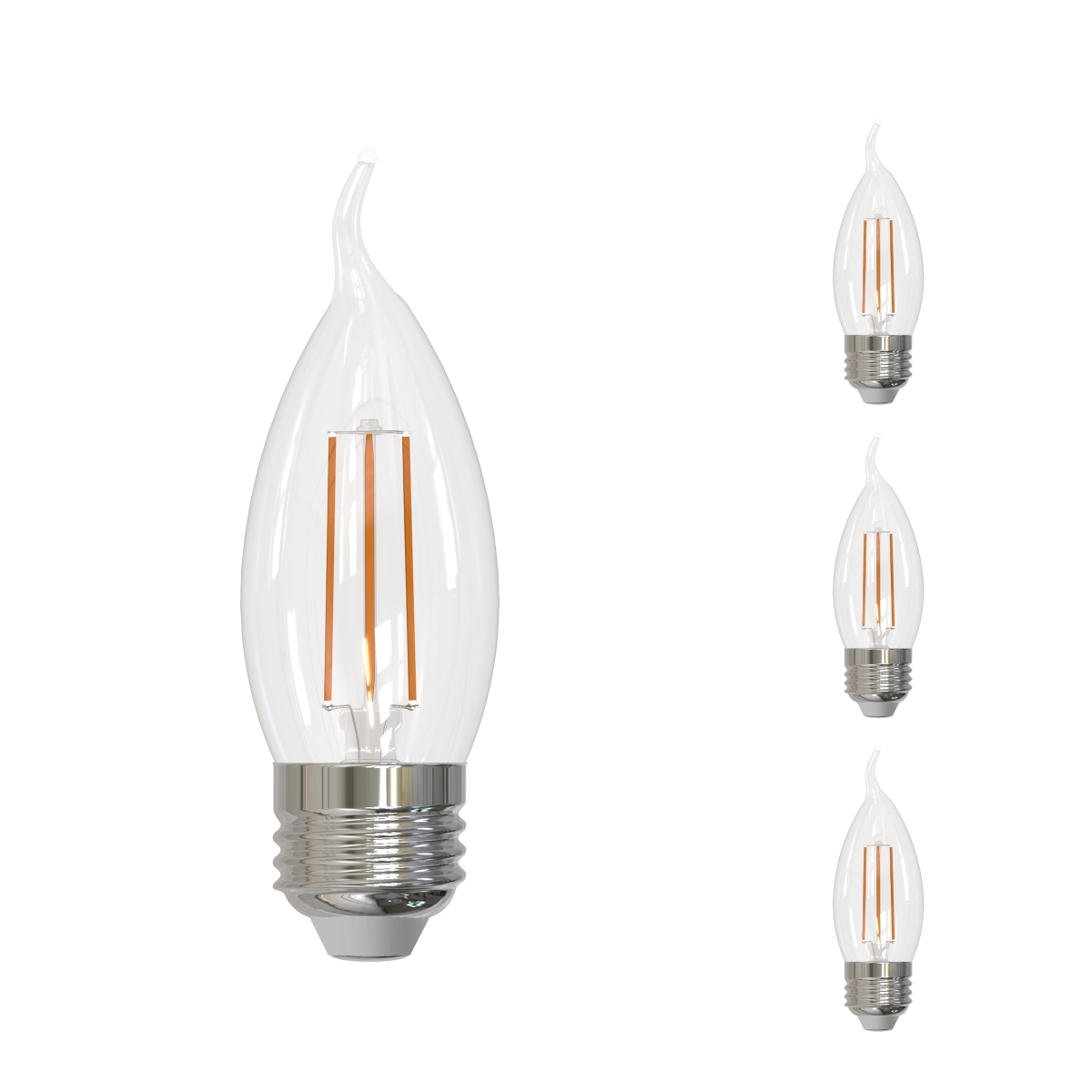 LED Filament, 5 Watt Dimmable CA10 Light Bulb, Clear Glass Finish, E26 Base, 3000K, 500 Lumens, 4PK