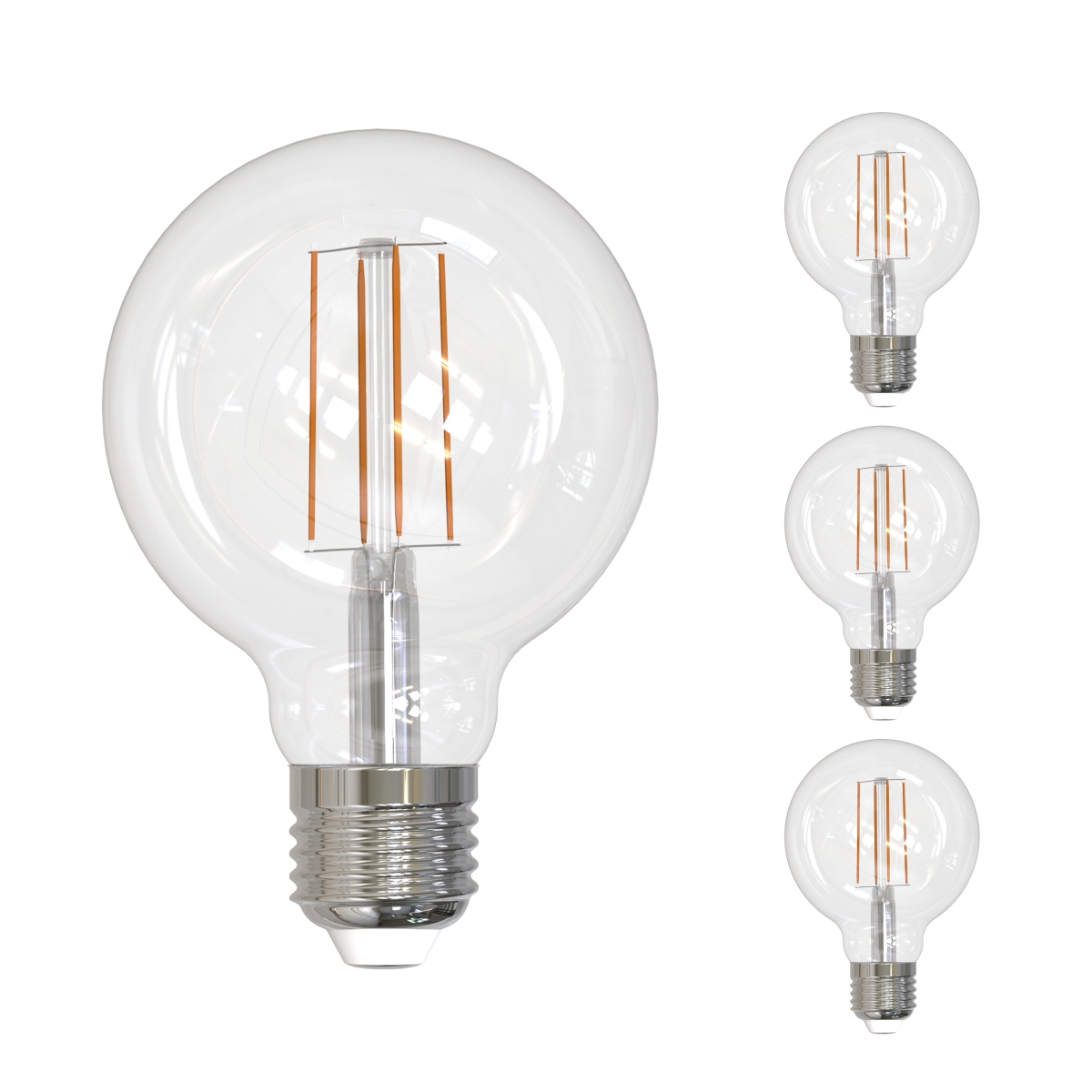 LED Filament, 8.5 Watt Dimmable G25 Light Bulb, Clear Glass Finish, E26 Base, 4000K, 800 Lumens,4PK