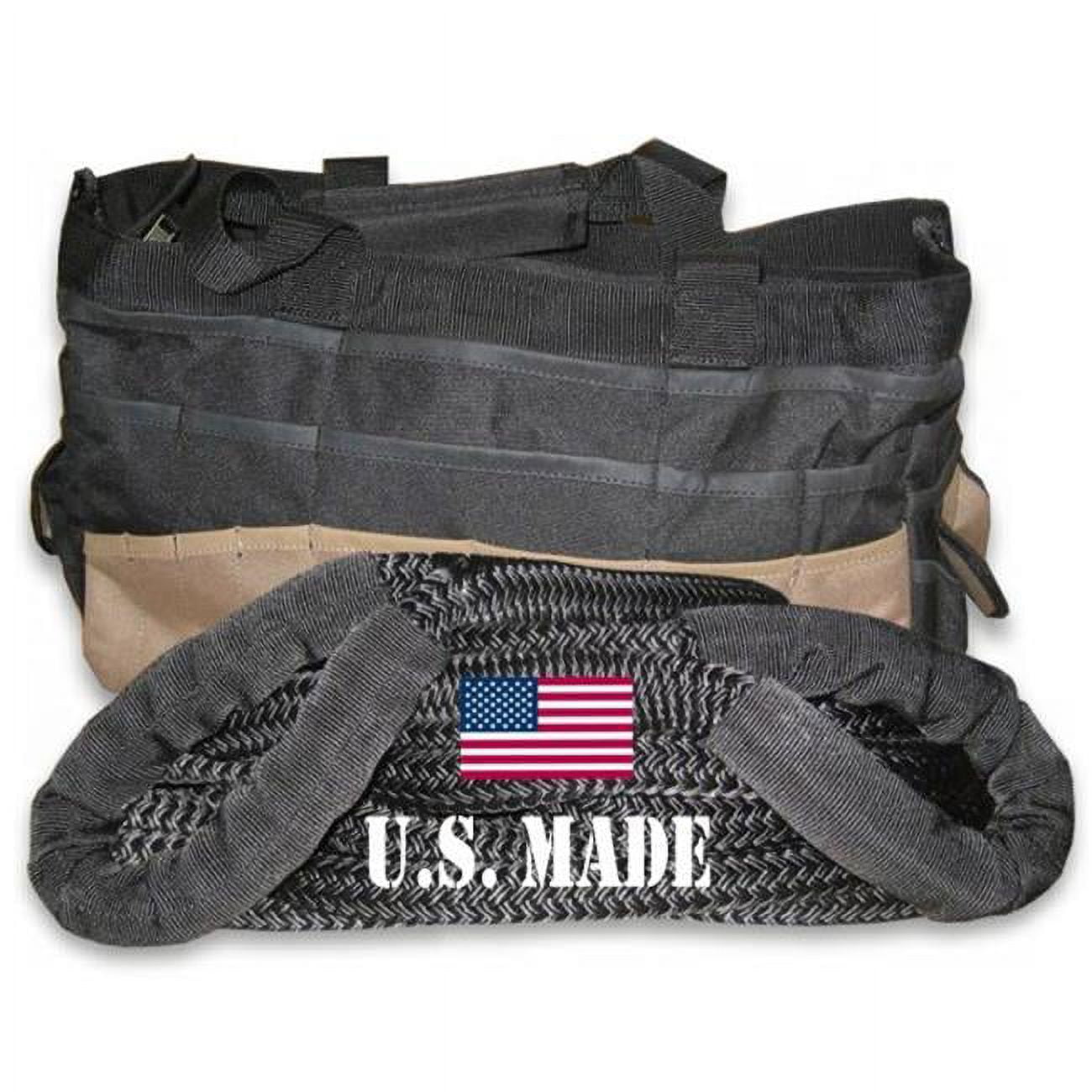 U.S. made 1-1/8 inch X 30 ft KINETIC RECOVERY ROPE (Snatch Rope) MILITARY-GRADE (BLACK) - with Heavy-Duty Carry Bag (4X4 VEHICLE RECOVERY) -  BILLET4X4, BI39596