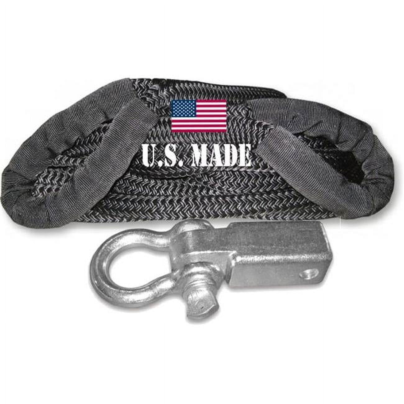 U.S. made KINETIC Snatch Rope MILITARY-GRADE (BLACK) - 1 inch X 30 ft with Receiver Shackle Bracket (4X4 VEHICLE RECOVERY) -  BILLET4X4, YB130-SB