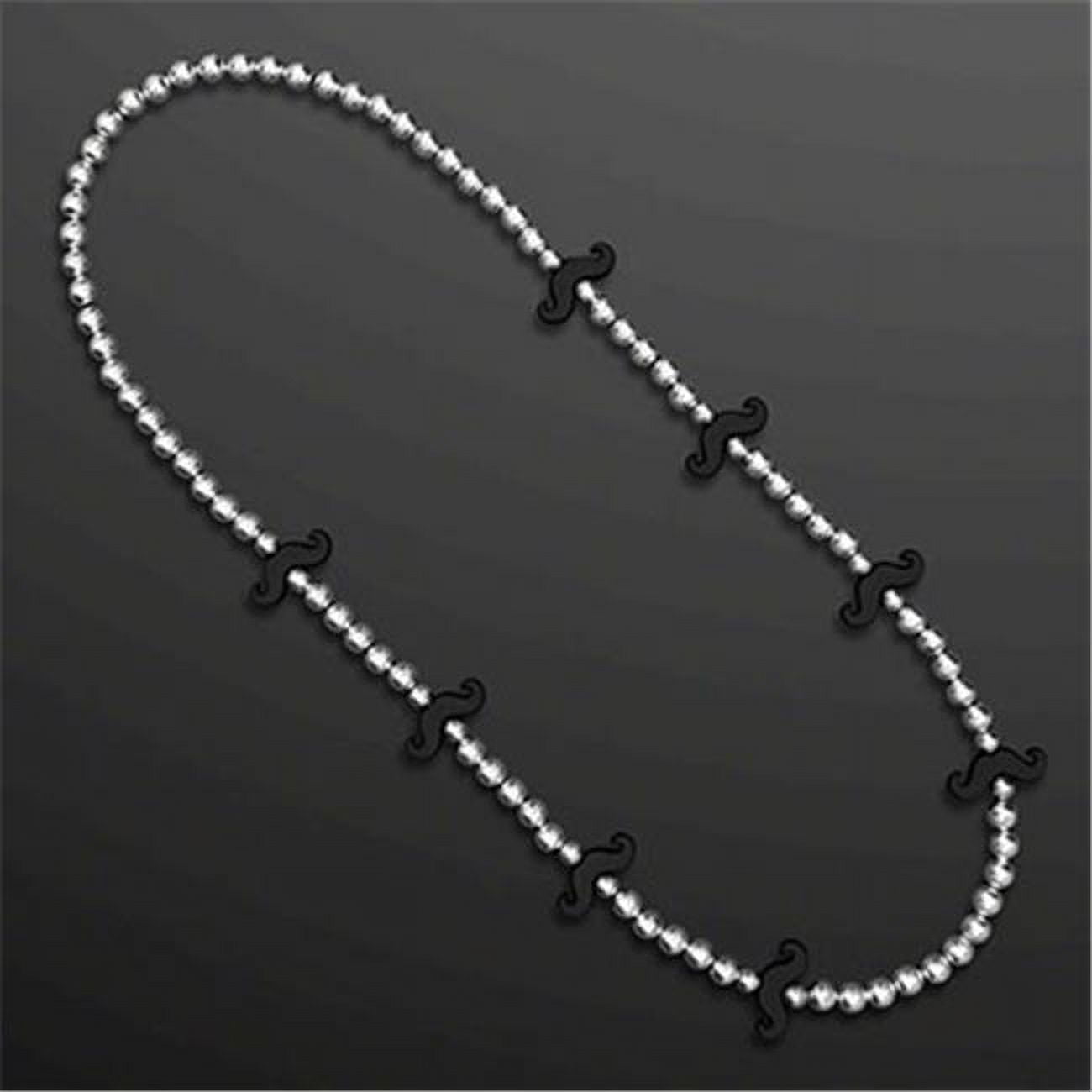 Black Mustache Beaded Necklace, Silver & Black
