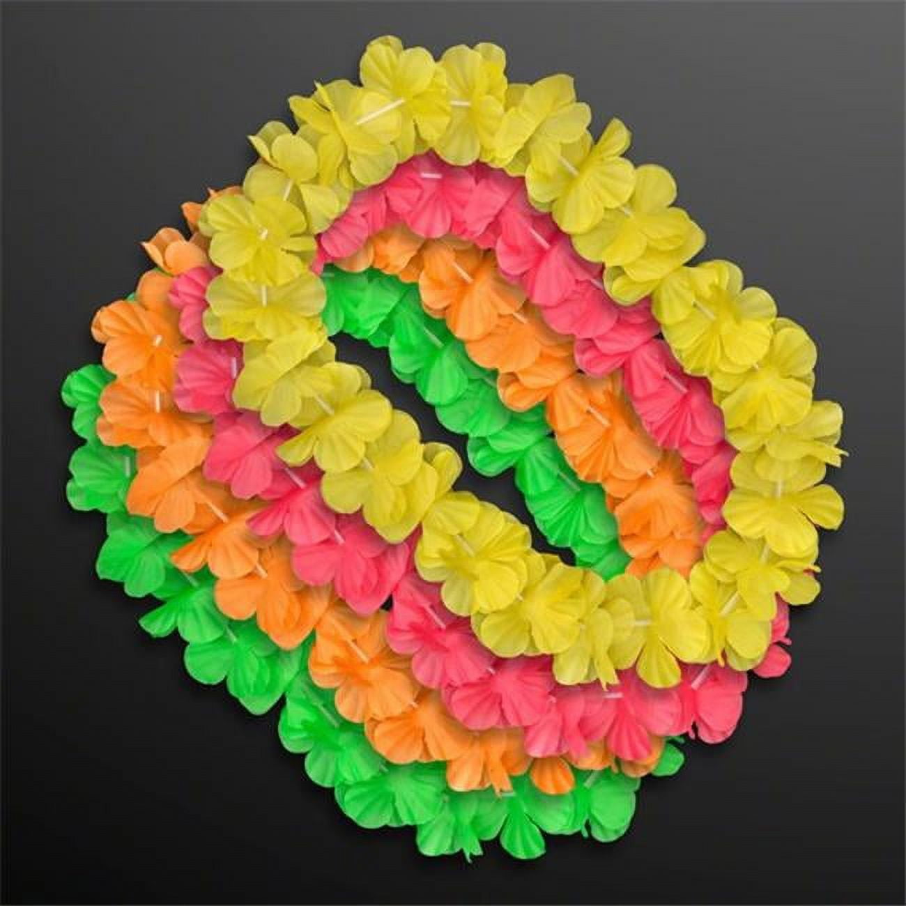 Hawaiian Flower Lei Necklace, Assorted Color Neon Colors - Dozen