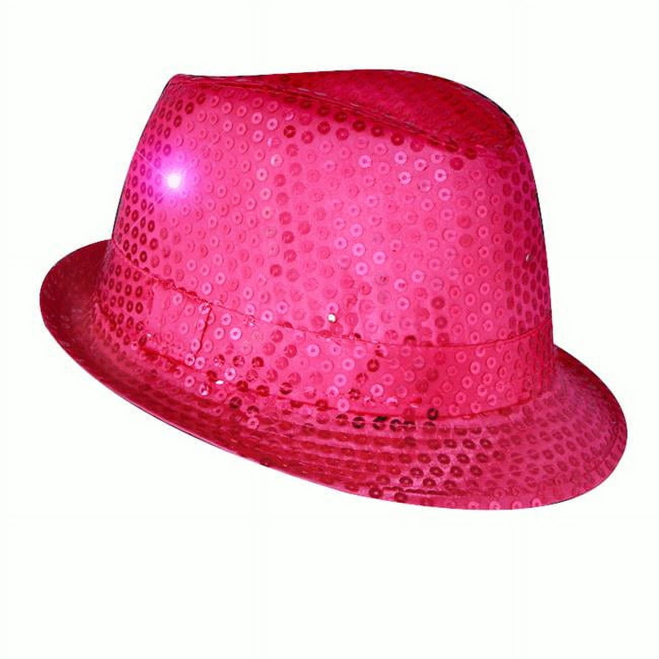 LED Flashing Fedora Hat with Sequins, Pink