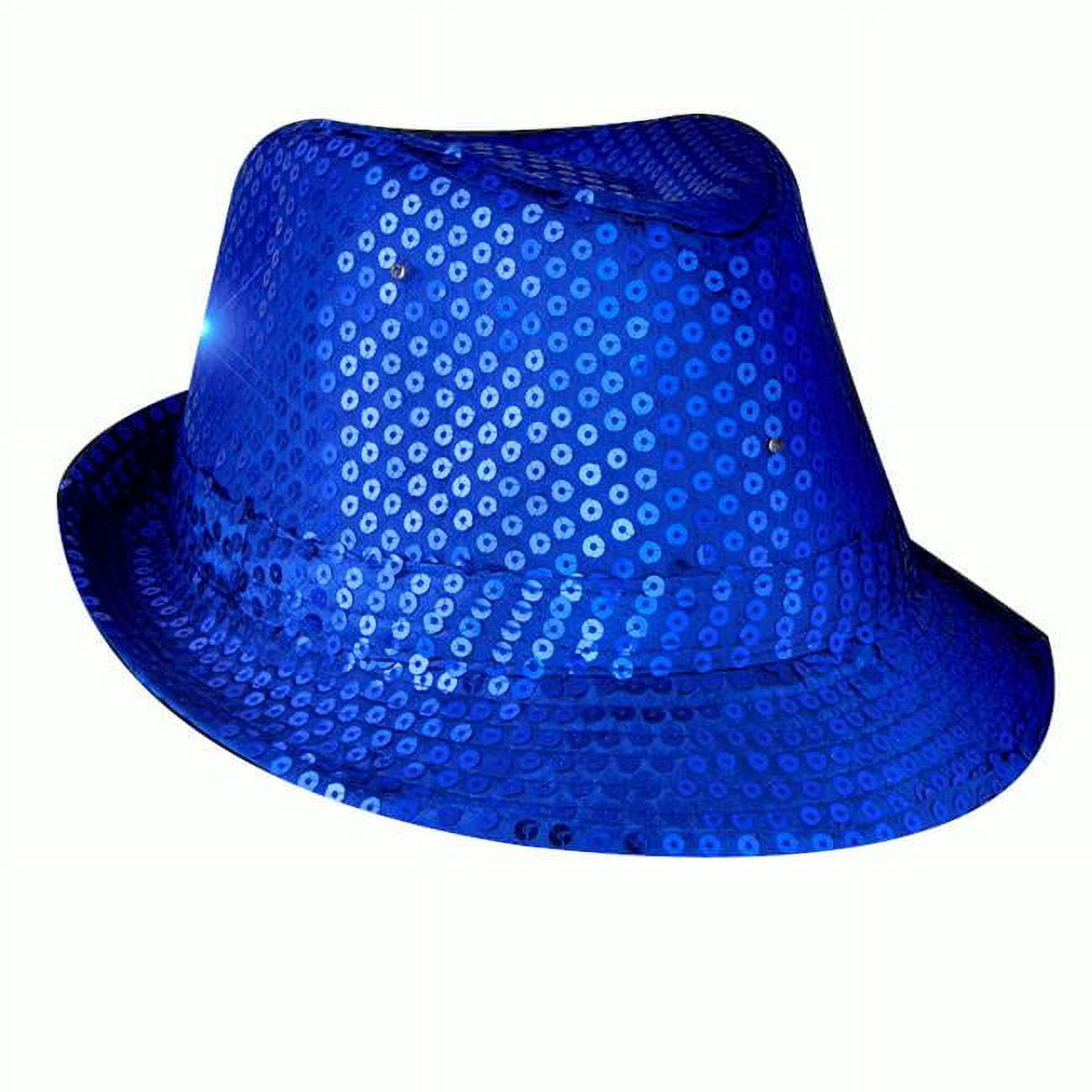 LED Flashing Fedora Hat with Sequins, Blue