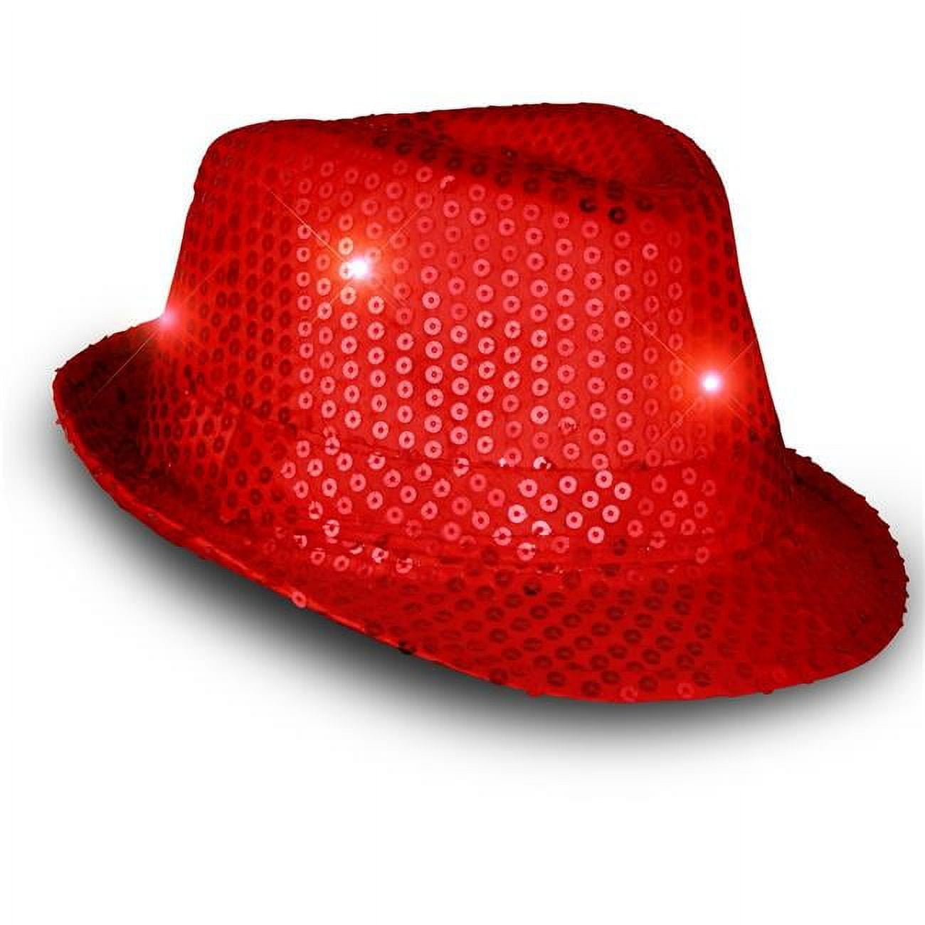 Light Up LED Flashing Fedora Hat with Sequins, Red