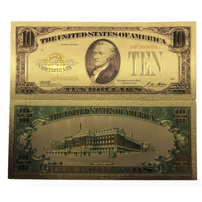 PPD12k-10D Ten Dollar Commemorative Collectible Premium Replica Paper Money Bill 24k Gold Plated Fake Currency Banknote Art Holiday Decoration -  Blinkee
