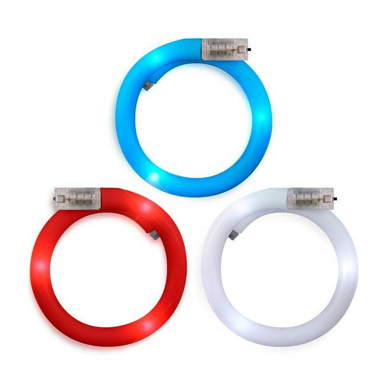 Adjustable Assorted Color Light Up Patriotic Tube Bracelets for 4th of July, Red, White & Blue- Pack of 12