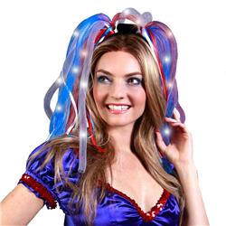 Noodle Headband - Red White & Blue - LED Flashing Dreads