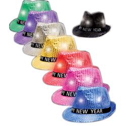 Light Up Happy New Year Sequin Fedoras - Pack of 12